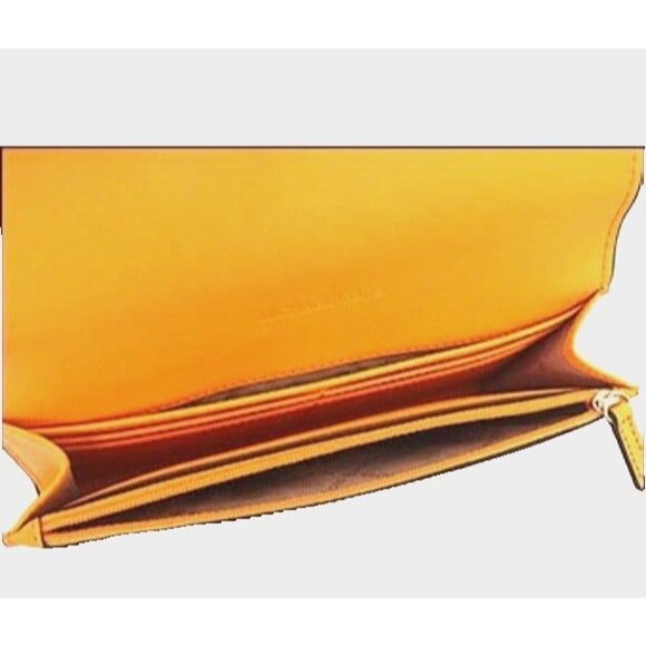 New Michael Kors Hamilton Large Flap Continental Wallet Leather Pop Orange - Picture 3 of 5